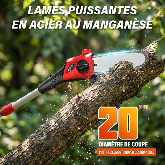 Taille-haies sur perche - TEENO - 2 en 1 - Batterie 20V 4Ah - Lame 24 cm - Poignée orientable
