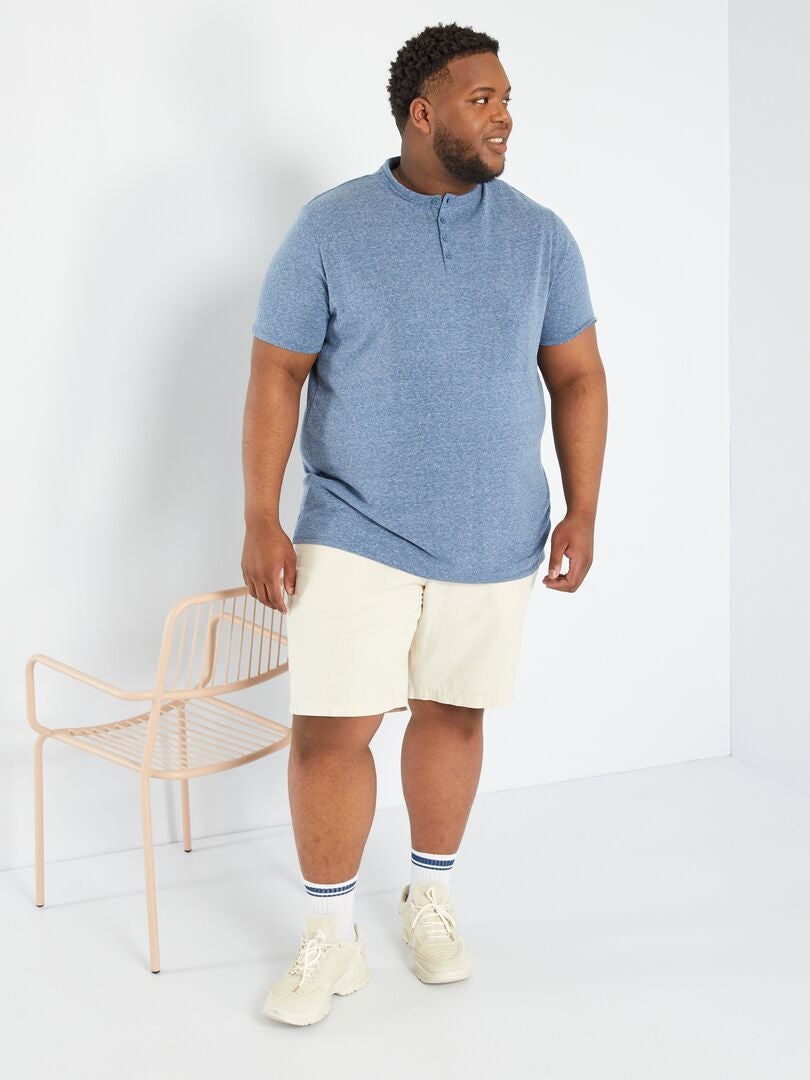 Henley-hals T-shirt - BLAUW