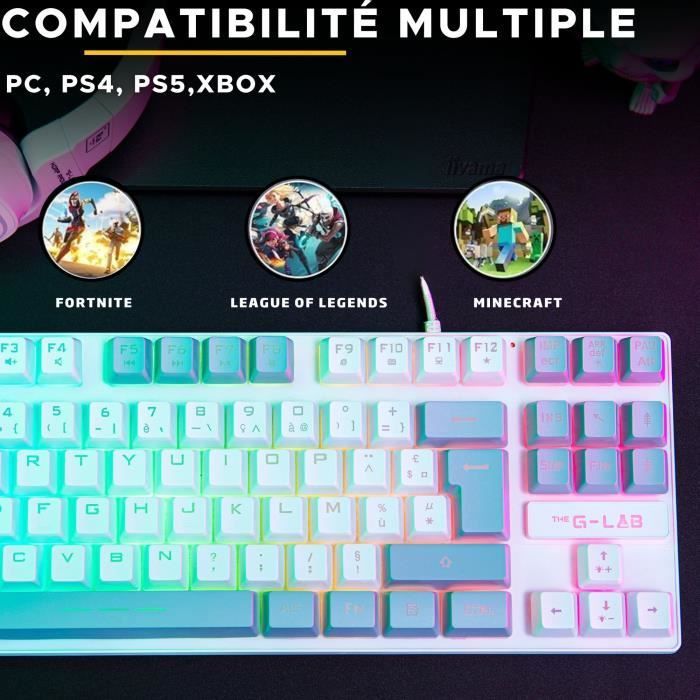 Clavier Gamer - The G-Lab - KEYZ CAESIUM - RGB - Blanc & gris - TKL