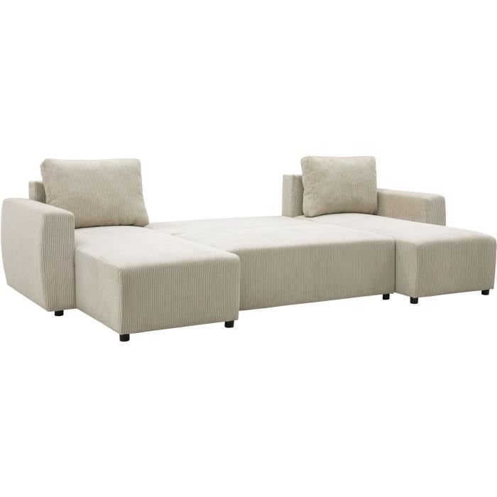 PHARELL 7-seater panoramic convertible sofa - Beige corduroy - Storage compartment - W297 x D155 x H85