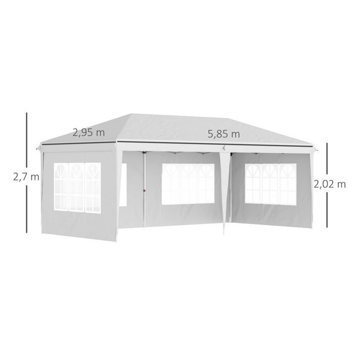 Opvouwbare pop-up partytent - 3 x 6 m, 3 afneembare zijwanden, wit