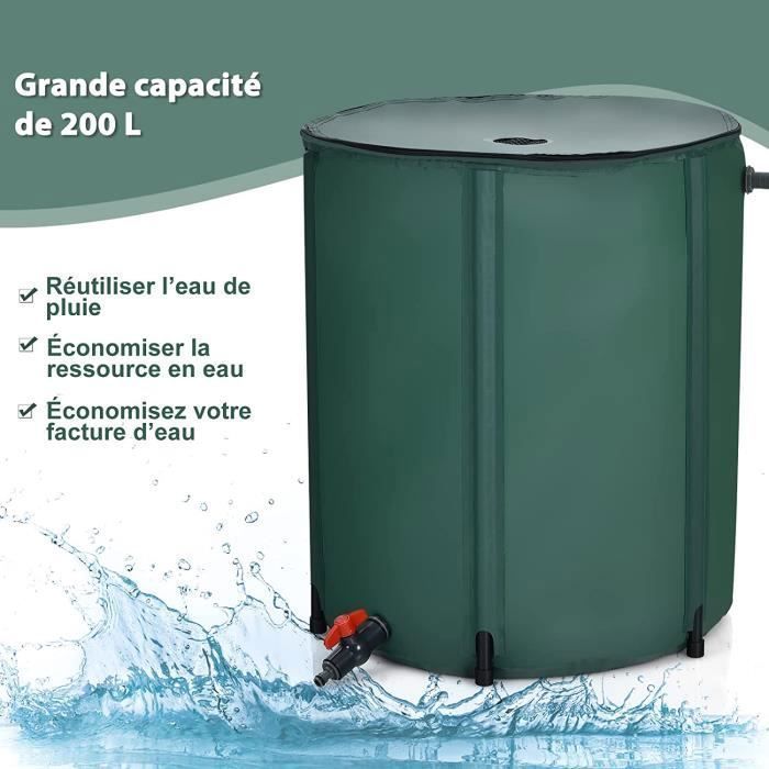 Depósito plegable de agua de lluvia de 200 litros con grifo y filtro, recolector/contenedor de agua de lluvia para exteriores, 60 x 72 cm (Etiqueta)