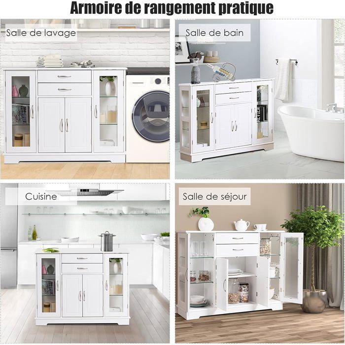 COSTWAY Kitchen Buffet, Storage Unit 107 x 30 x 82 CM White Cabinet for Kitchen and Living Room