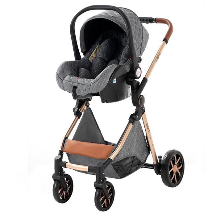 Carrinho de Bebê Magic ZC, Sistema de Viagem 3 em 1 com Bolsa, Suporta até 15kg, 0-3 Anos, Assento Reversível, Guidão Reversível, Cinza