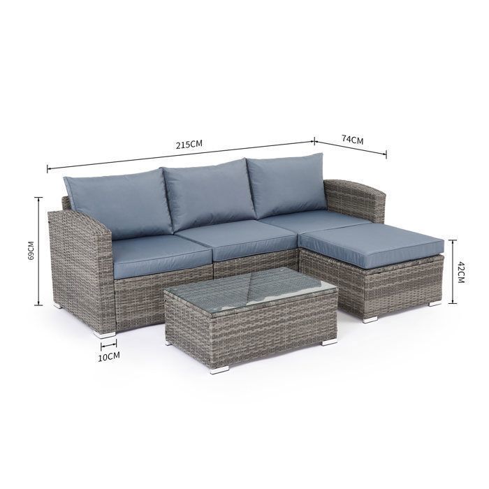 Conjunto de muebles de jardín Mondeer de 5 piezas, muebles de jardín de resina y mimbre para 4 personas, color gris.