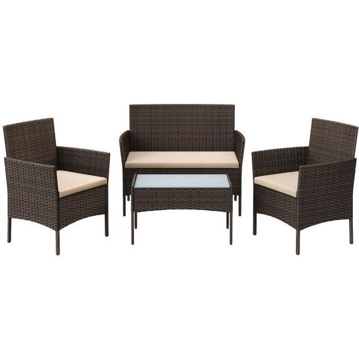 SONGMICS Outdoor Garden Furniture Set, PE Woven Surface, Table and Chairs, for Patio, Garden, Balcony, Brown and Taupe GGF004K05