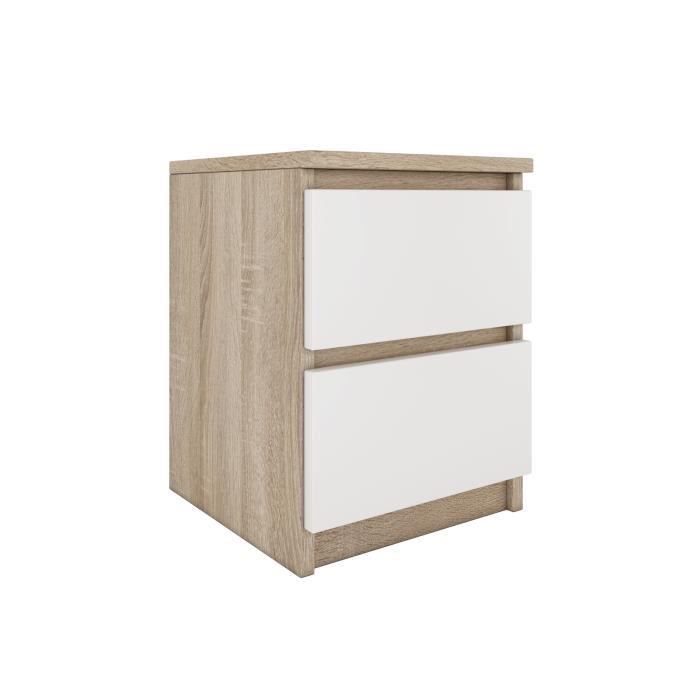ASTER T2 - Mesita de noche contemporánea de 40x30x30 cm - Mesita de noche/auxiliar con 2 cajones de estilo escandinavo - Mueble de almacenamiento