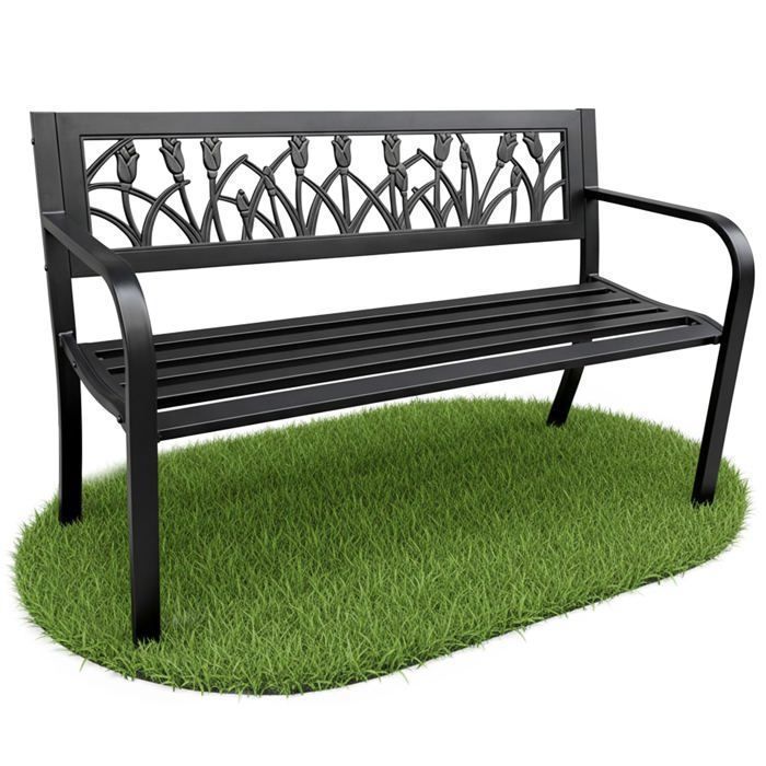 Banc de Jardin Noir LISSA avec Pieds en Acier, Largeur 124 cm