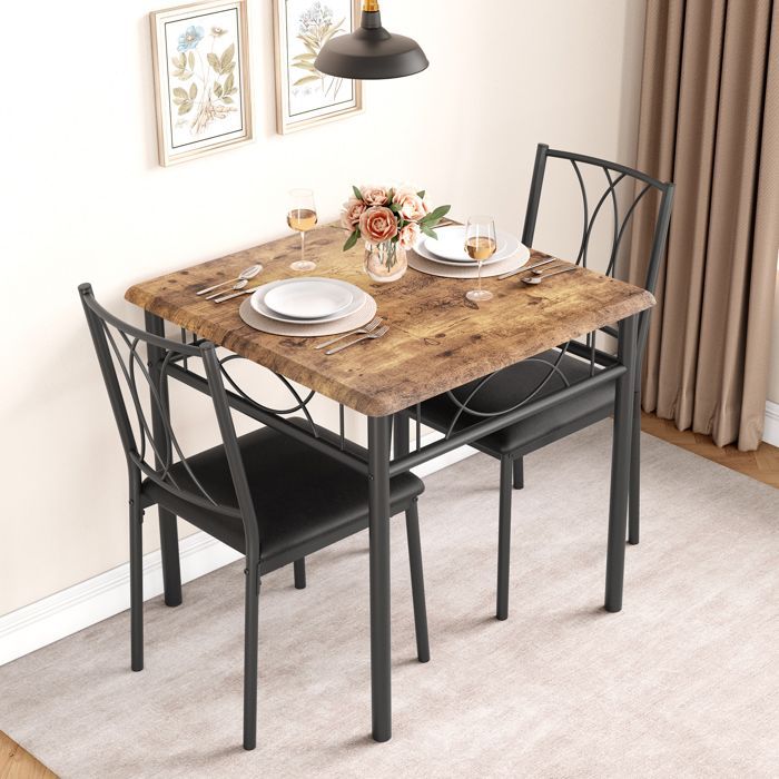 Ensemble Table et 2 Chaises, Set de Salle à Manger MDF, pour Cuisine, Petit Espace, Appartement, Jardin, Studio, Salon,marron