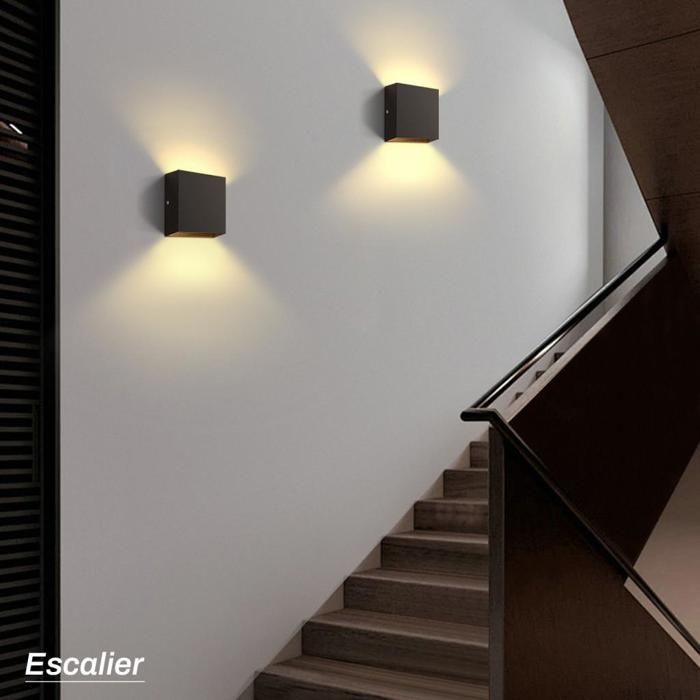 Aplique de pared SMOTOP - 2 bombillas E27 de 6 W, luz blanca cálida 3000 K - Aluminio negro - Estilo escandinavo