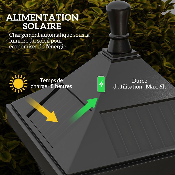 Outdoor floor lamp - Outsunny - LED - classic lantern - 30 lm - height 127 cm - black