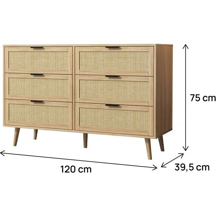Commode en bois et cannage 
