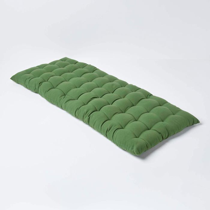 Cojín para banco de jardín - HOMESCAPES - Verde oscuro - 108 x 42 x 5 cm - Alfombra - Algodón y poliéster - Exterior