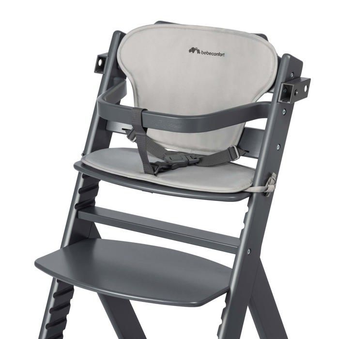 BEBECONFORT Timba + cushion, Baby high chair, Wooden chair, From 6 months to 10 years (30kg), Mineral Graphite
