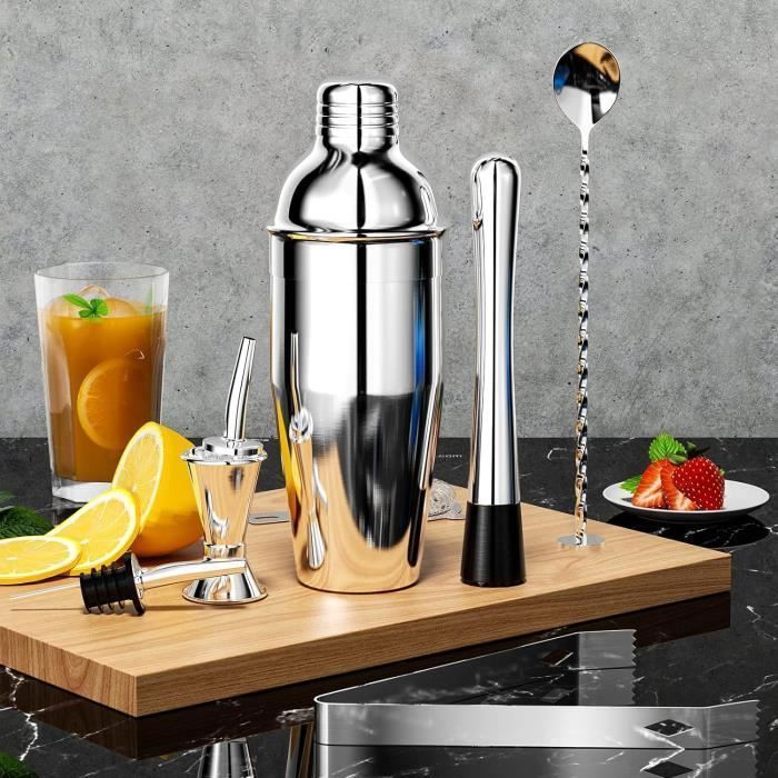 MTEVOTX 10-Piece Stainless Steel Cocktail Shaker Set with Bottle Opener, Pour Spouts, Jigger and Wine Stopper, Martini Set
