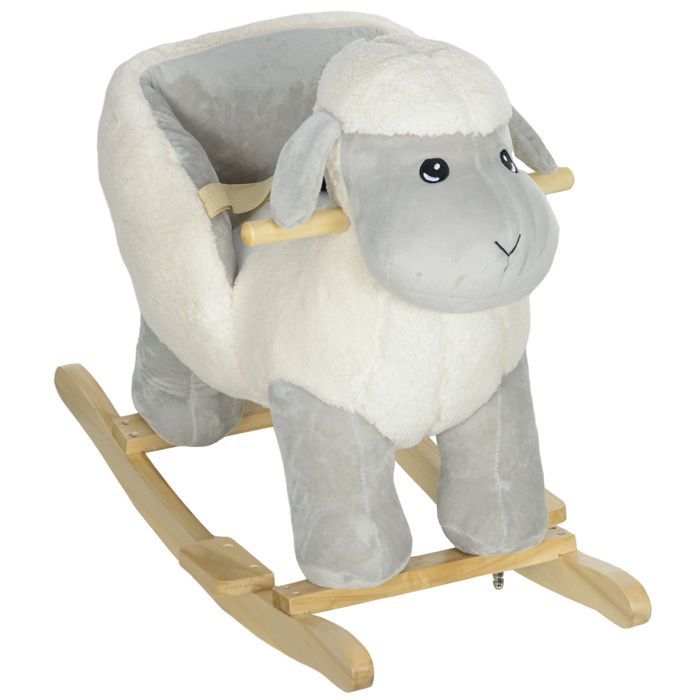 Caballito balancín infantil - AIYAPLAY - Con forma de cordero - Con efectos de sonido y cinturón de seguridad - 68 x 35 x 55 cm, Gris