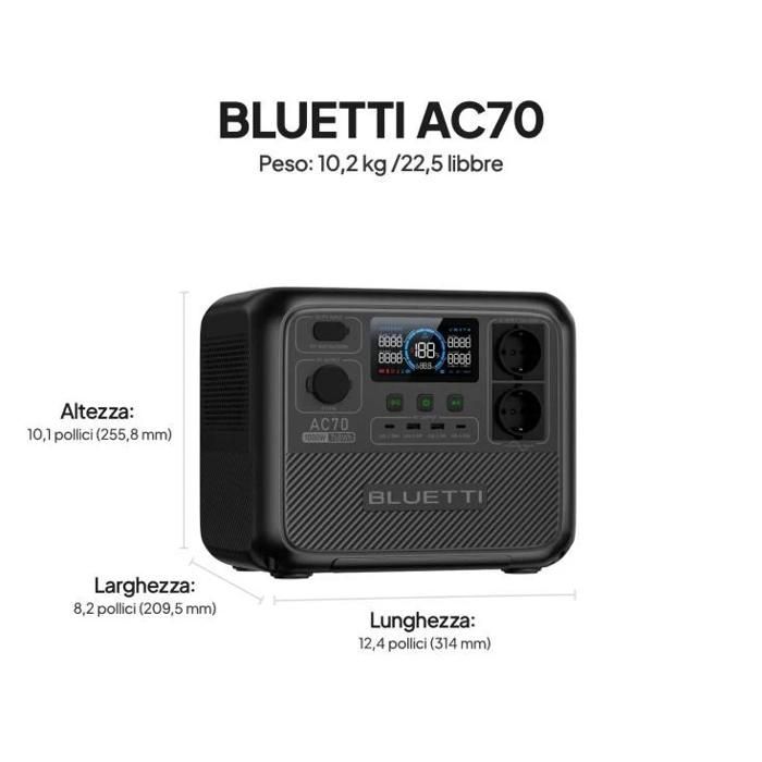 [Bluetti Oficial] Estación eléctrica portátil BLUETTI AC70 1000W/768Wh, batería LiFePO4, generador solar para camping y hogar.