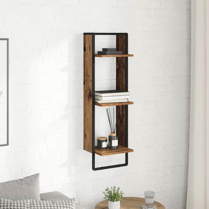 MOT12201-Étagère Murale Bois Ancien 30 x 25 x 100 cm Bois d'ingénierie