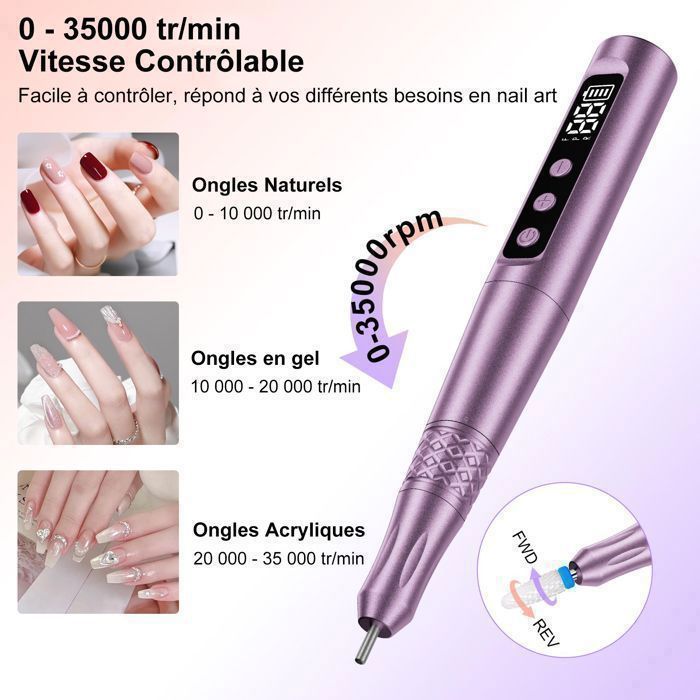 Ponceuse à Ongle Sans Fil 35000 tr/min - 35 Vitesses Réglables - 12 en 1 Lime à Ongles Electrique Professionnelle Rechargeable
