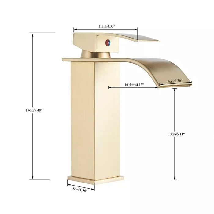 Brushed Gold Waterfall Bathroom Faucet, Brass Bathroom Basin Mixer Tap, Basin Faucet, Brass Mixer Tap