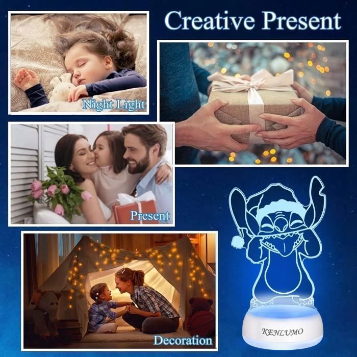 Lámpara KENLUMO Stitch, regalo de Navidad para niños, lámpara de mesita de noche LED con control remoto, cambio de color táctil, luz nocturna decorativa para niñas.