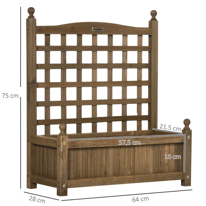 Fioriera con traliccio - Outsunny - inserti per irrigazione inclusi - portata massima 50 kg - 64 x 28 x 75 cm - legno di abete trattato