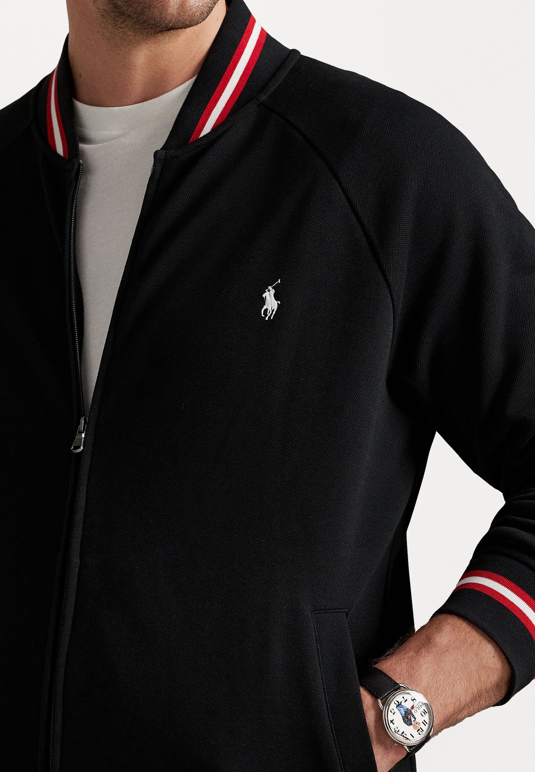 POLO RALPH LAUREN BIG & TALL DOUBLE KNIT MESH BOMBER JACKET - Bomber bunda - black