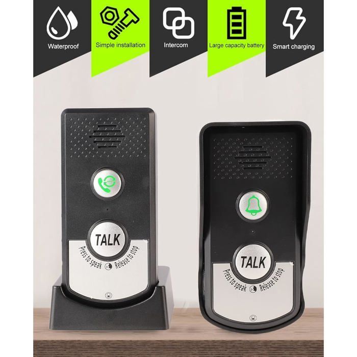 Intercomunicador de audio inalámbrico de largo alcance (1000 m), volumen ajustable, timbre integrado.