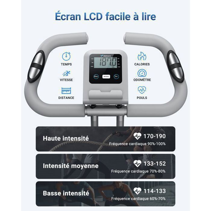 Cyclette pieghevole 4 in 1 – MERACH - Compatibile con Kinomap e Zwift - 16 livelli di resistenza magnetica - Grigio