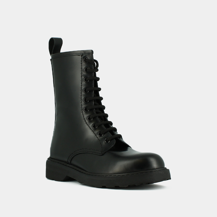 Boots à lacets  en cuir glacé noir
