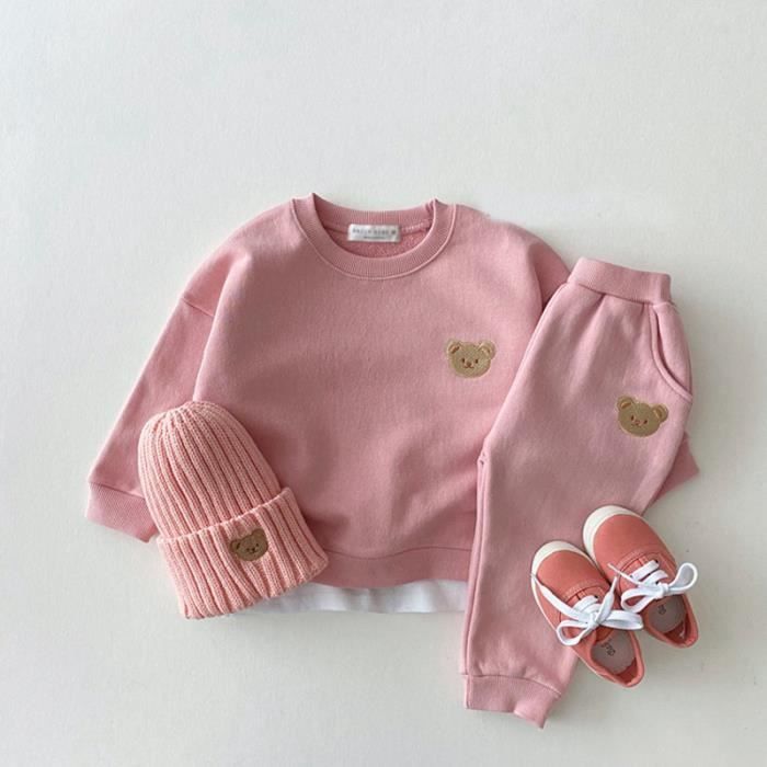 2-Piece Autumn Clothing Set for Baby Girls and Boys: Children's Sports Sweatshirt (Hat Not Included) - Pink