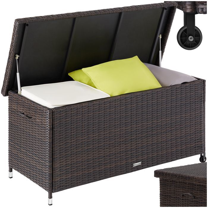 Outdoor storage - TECTAKE - KIRUNA polyrattan garden storage box with handles and 2 wheels, 121 x 56 x 60 cm, 270 L - Brown