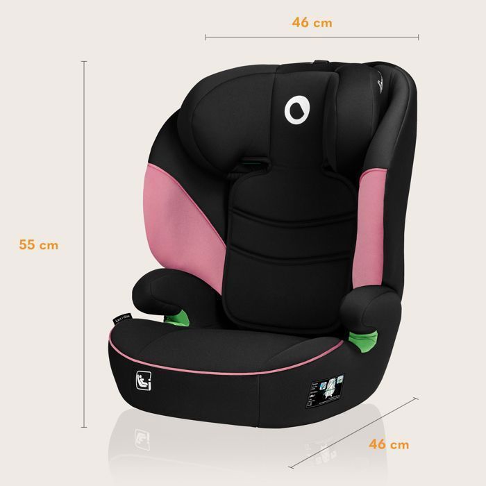 Siège auto LIONELO Lars i-Size - 100-150 cm - Groupe 2/3 -  Appui-tête reglable - Noir/Rose
