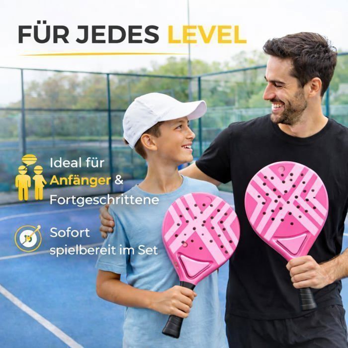 Set de raquettes de padel – Pour adultes professionnelle Raquettes de padel de haute qualité pour débutants & joueurs avancés (rose)