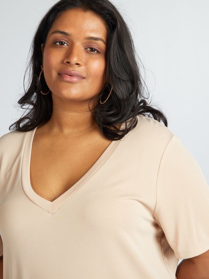Stretch T-shirt met korte mouwen - BEIGE