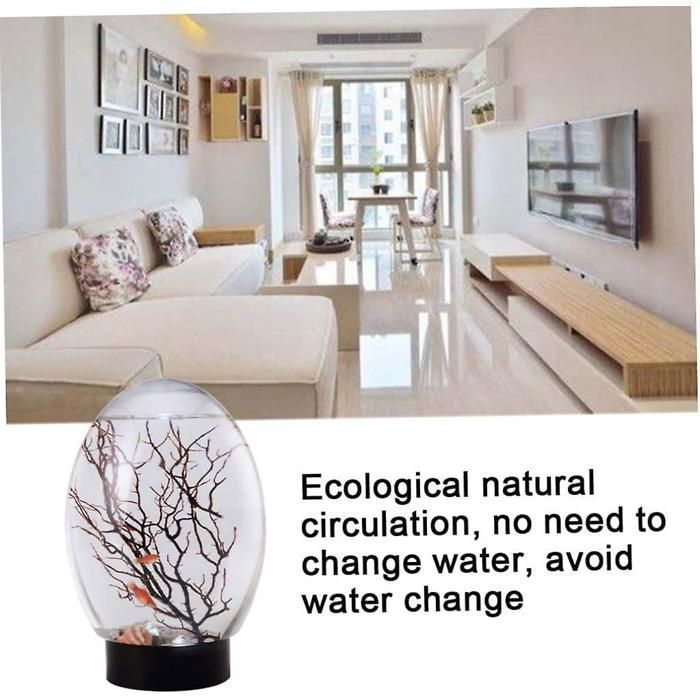 Mini aquário, ecossistema aquático fechado, aquário de mesa com base giratória de LED, preto, 1 peça.