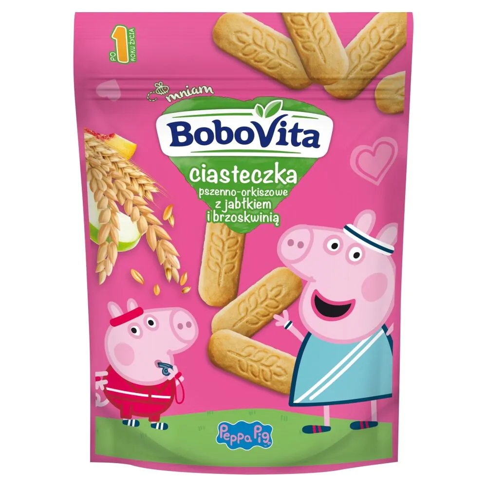 Bobovita Jabłko + Brzoskwinia - Ciasteczka pszenno-orkiszowe 150 g