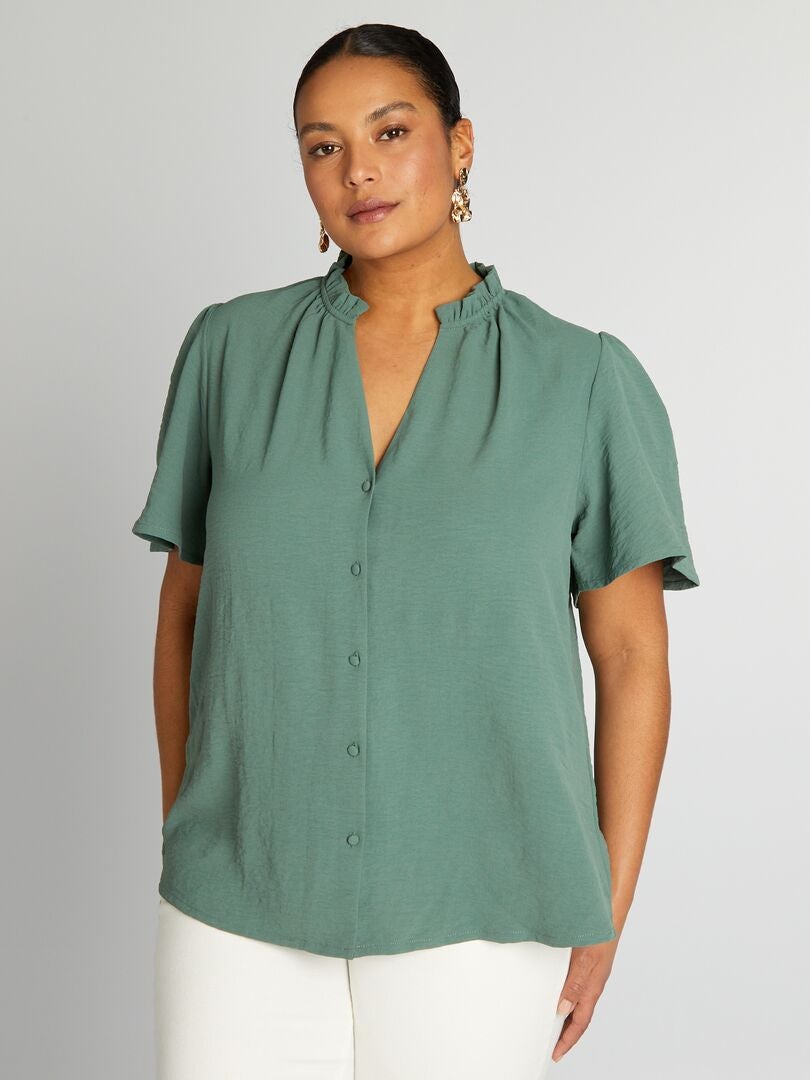 Blusa suave con volantes - VERDE