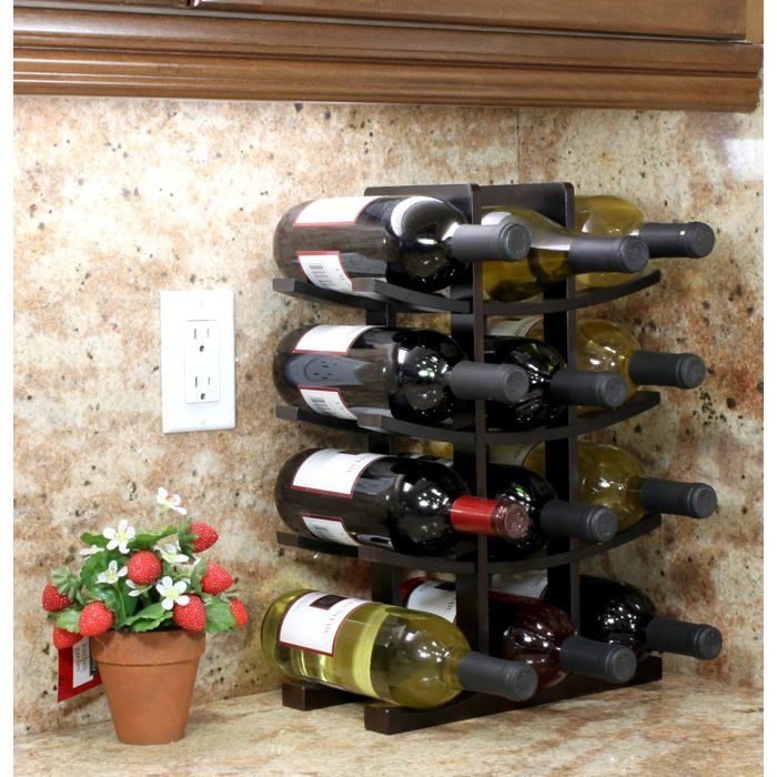 Freestanding wine rack for 12 bottles of wine, large storage shelf for cellar and kitchen (black)