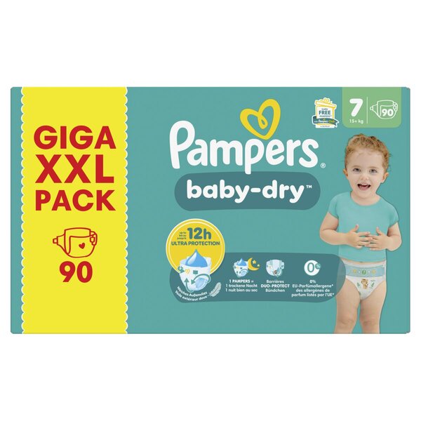 Scutece Pampers Baby-Dry mărimea 7 (15+ kg), 90 bucăți