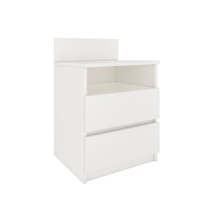 ASTER T1 - Table de chevet contemporaine 59x40x32 - Table de nuit/d'appoint 2 tiroirs style scandinave - Meuble de rangement