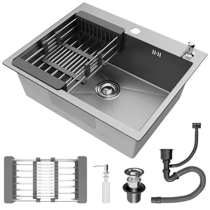 Kitchen sink - MOCOERL - Single bowl sink - 55x45x22 cm - Stainless steel - Adjustable drainer basket