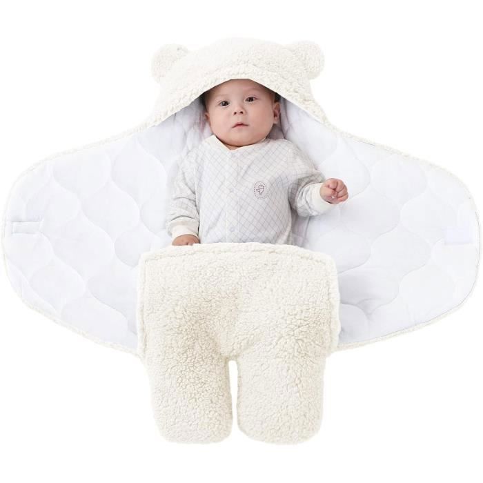 Manta para envolver bebês unissex, saco de dormir com capuz para recém-nascidos - Branco - M (0-12 meses)