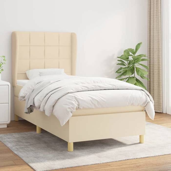 Base de cama de láminas con colchón - Maison Exclusive - 80x200 cm - Tejido color crema - Máxima relajación
