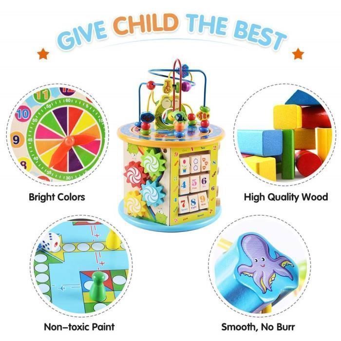 Cubo de actividades de madera 8 en 1, juguete de aprendizaje temprano para niños de 1 año, centro de juguetes con laberinto de cuentas, juguete para niños pequeños