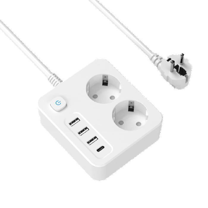 Surge Protector Power Strip Tower - NAPASA - 2 Outlets with 3 USB-A + 1 USB-C Ports, 4.5A - 2m Cord - Black
