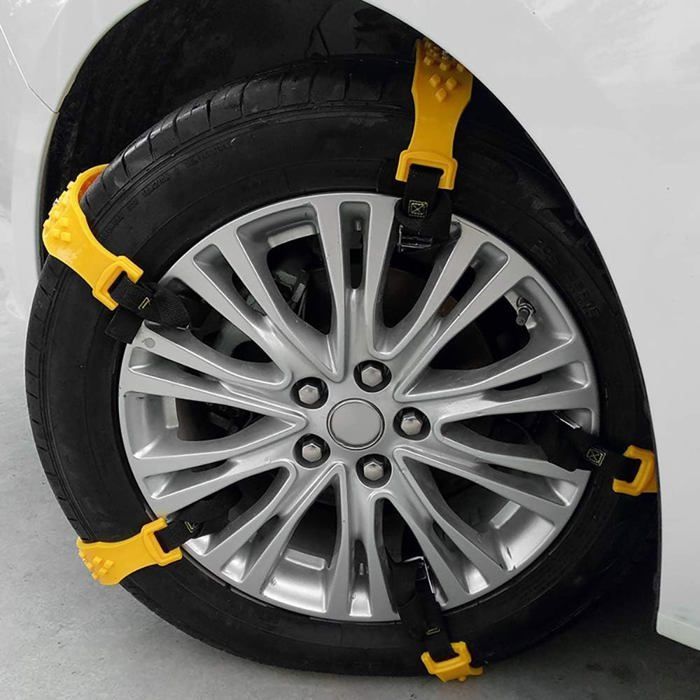 10 unidades de fundas antideslizantes para nieve de coche de 185 a 225 mm, cadenas amarillas para nieve, cables de tracción de emergencia antideslizantes ajustables.