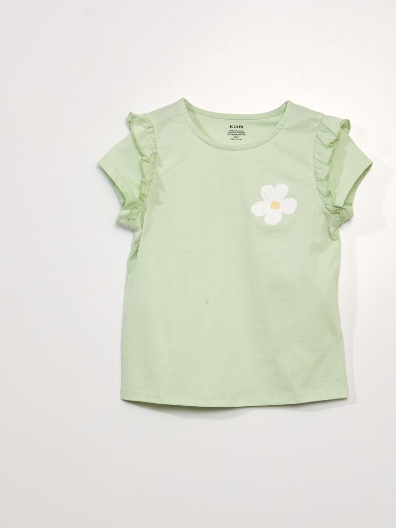 T-shirt van jersey met ruchesmouwen - WIT