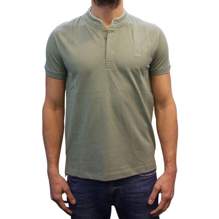 Polo Cerruti 1881 de manga corta con cuello mandarín, color verde jade New Firenza, para hombre.