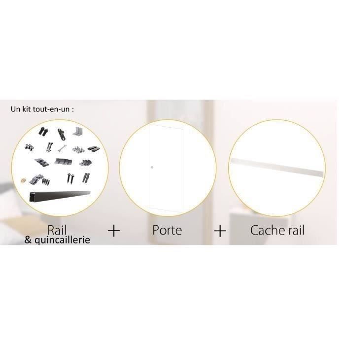 OPTIMUM - Kit para puerta corredera + riel + embellecedor listo para pintar - 204 x 83 x 4 cm (alto x ancho x profundidad) - Blanco